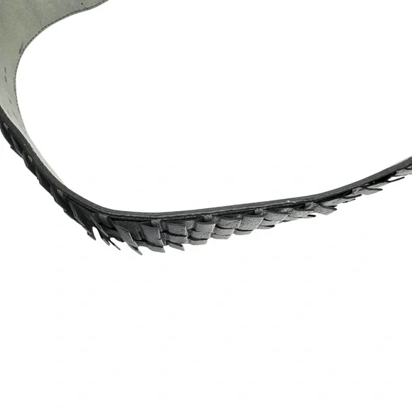 BURBERRY GUNMETAL PEWTER LEATHER WIDE WAIST BELT WITH PLEATED RUFFLES - Picture 15 of 16